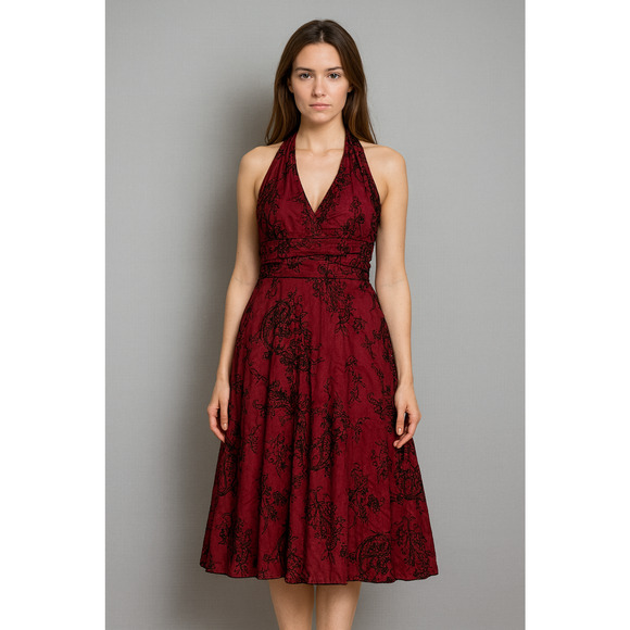 Studio 1940 Dress Womens 12 Red Halter Floral Whimsigoth Vampire Fairy Grunge - Picture 1 of 15
